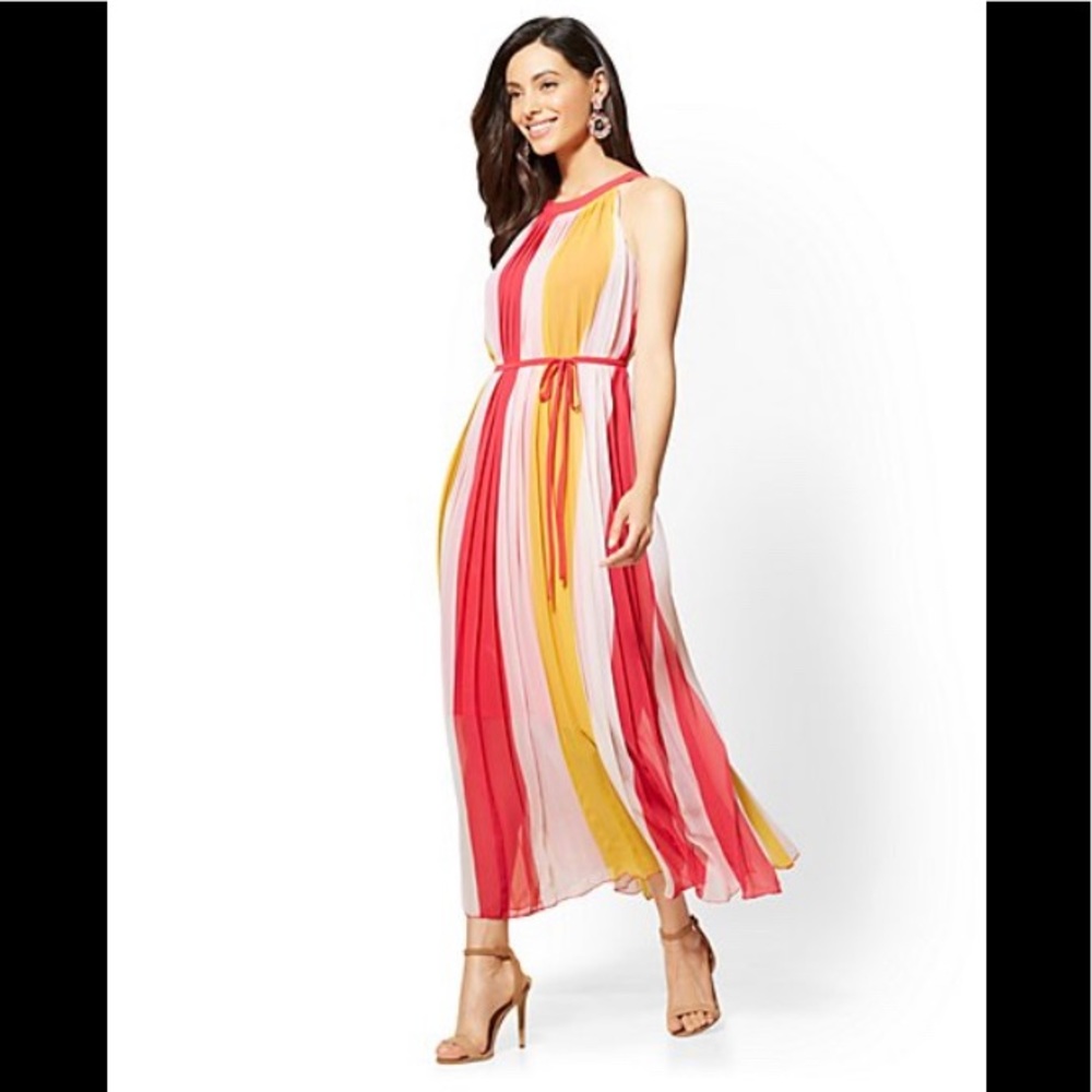 PLEATED HALTER MAXI DRESS